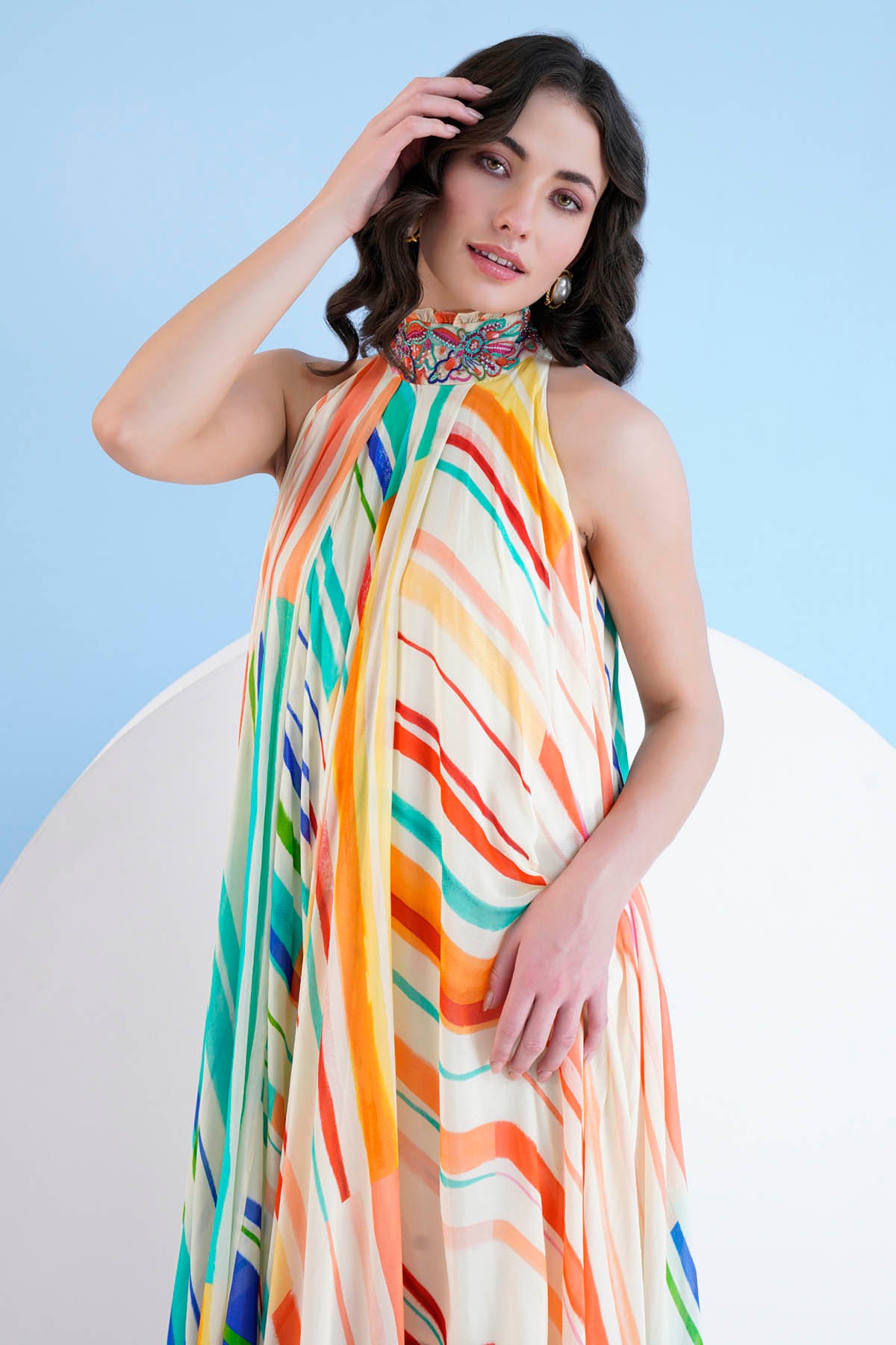 Halter Asymmetric Print Dress