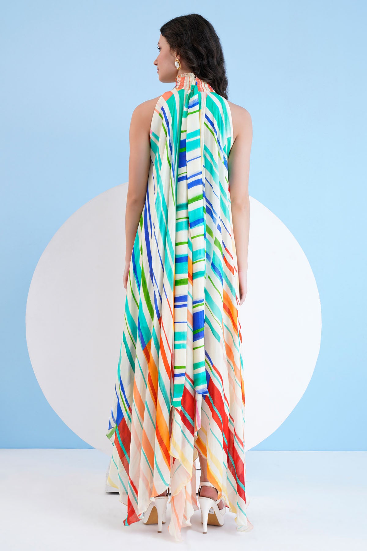 Halter Asymmetric Print Dress