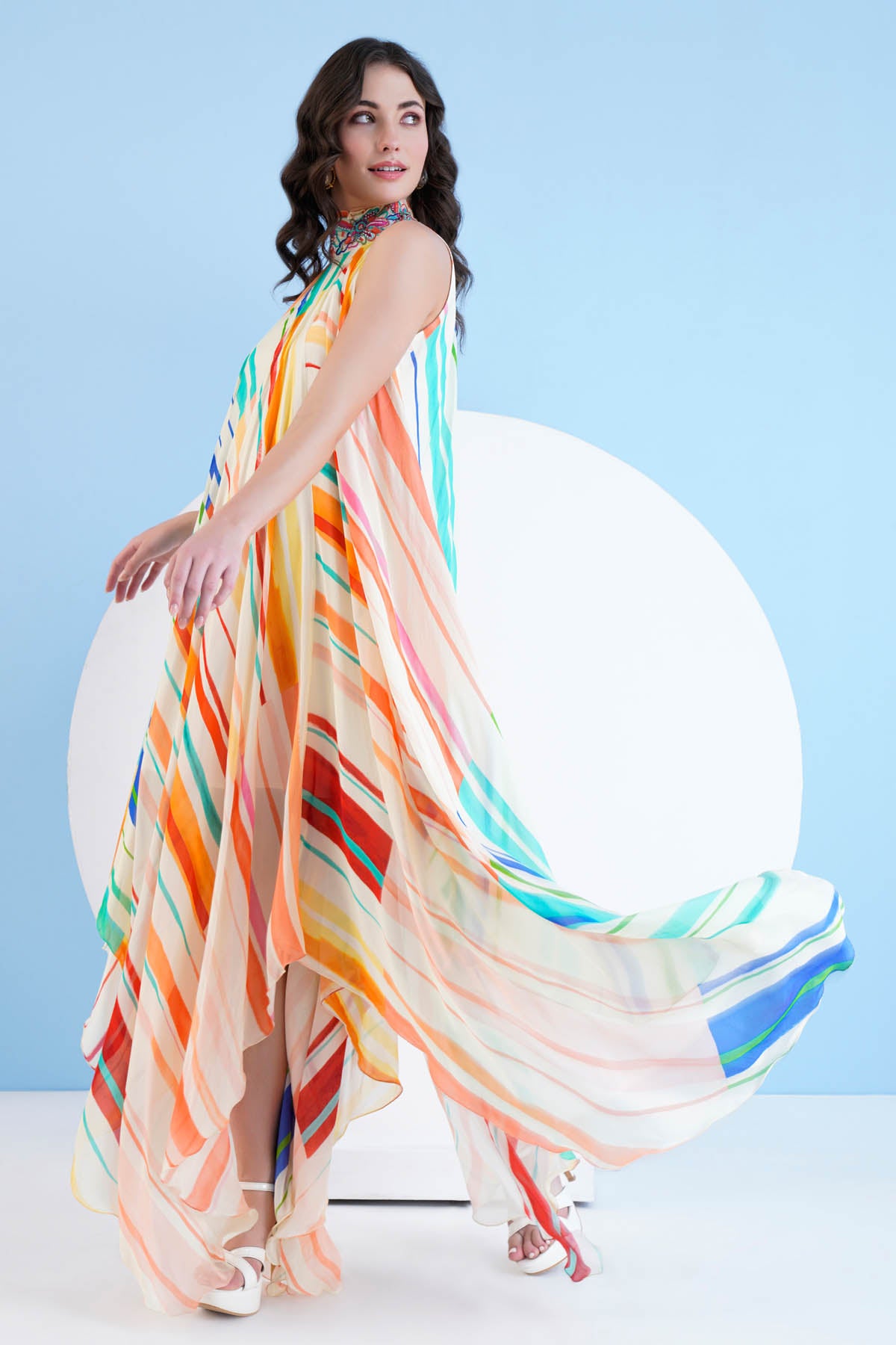 Halter Asymmetric Print Dress