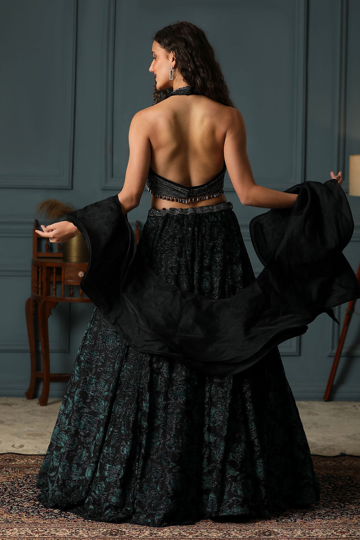 Halter Neck Black Lehenga Set