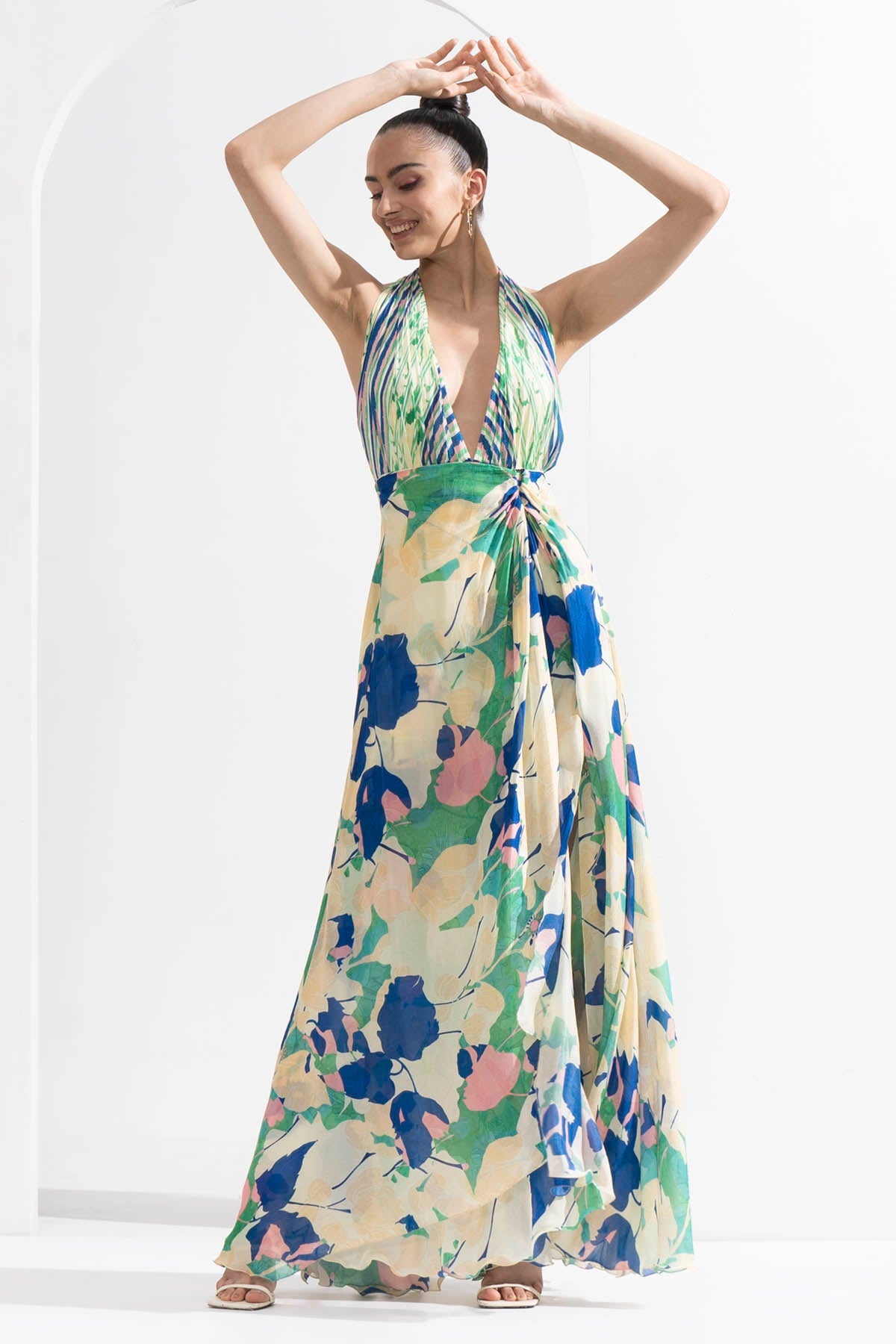 Buy Halter Neck Chiffon Dress by Mandira Wirk