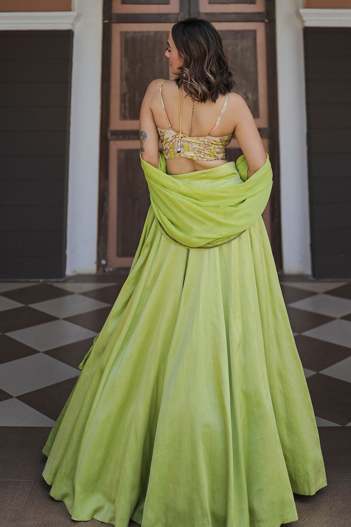 Halter Neck Lime Lehenga Set