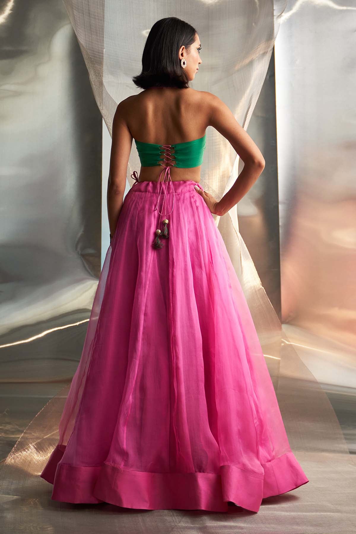 Halter Neck Pink Lehenga Set