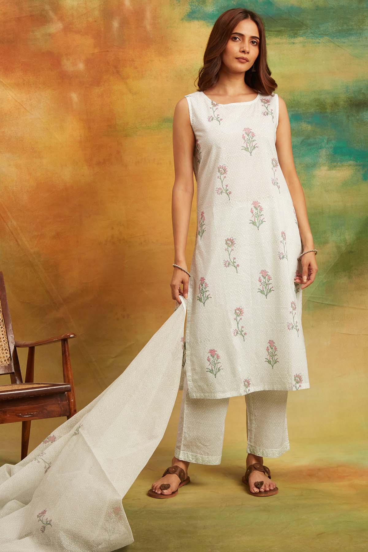 Hand Block Floral Kurta Set
