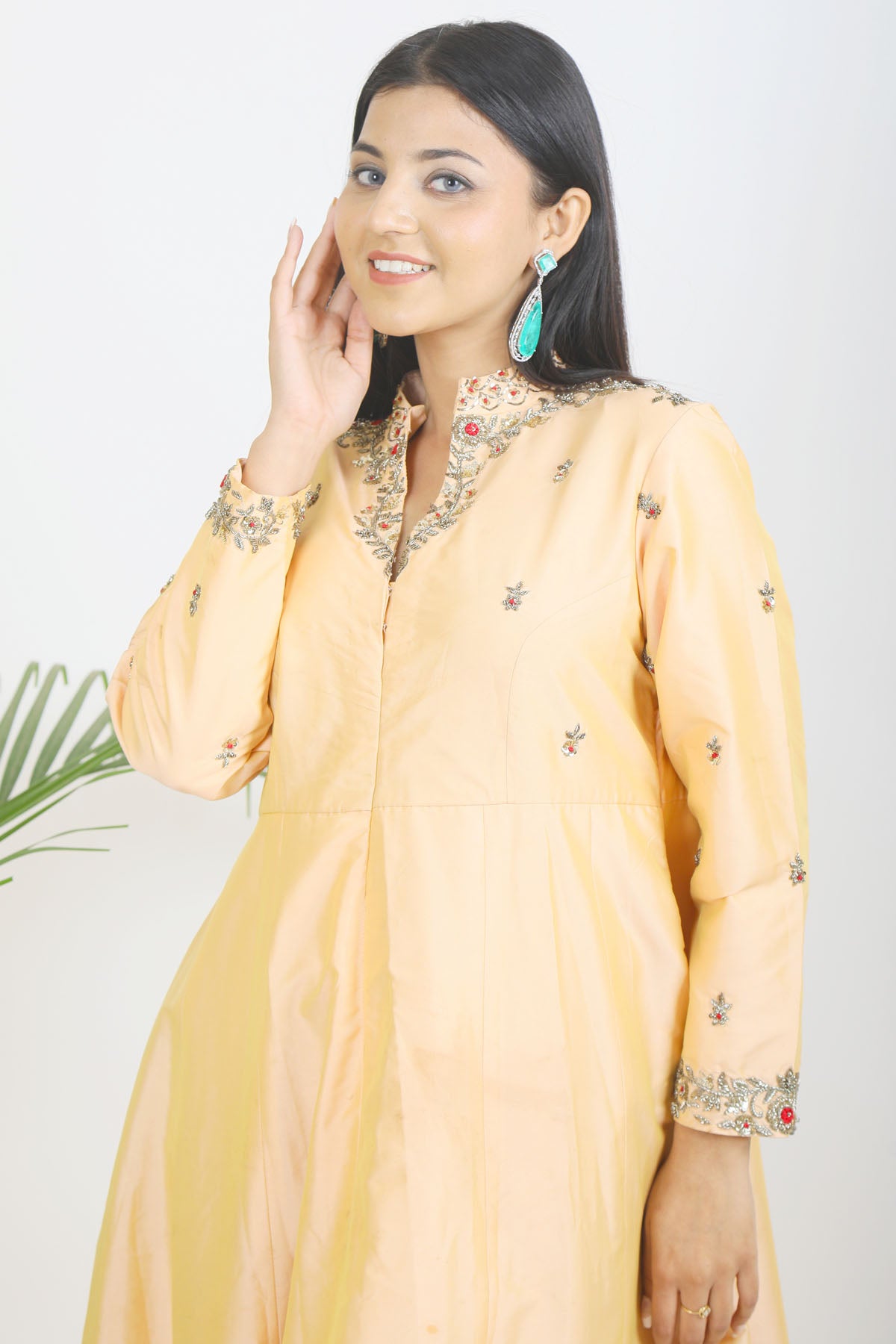 Hand Embroidered Peach Gown