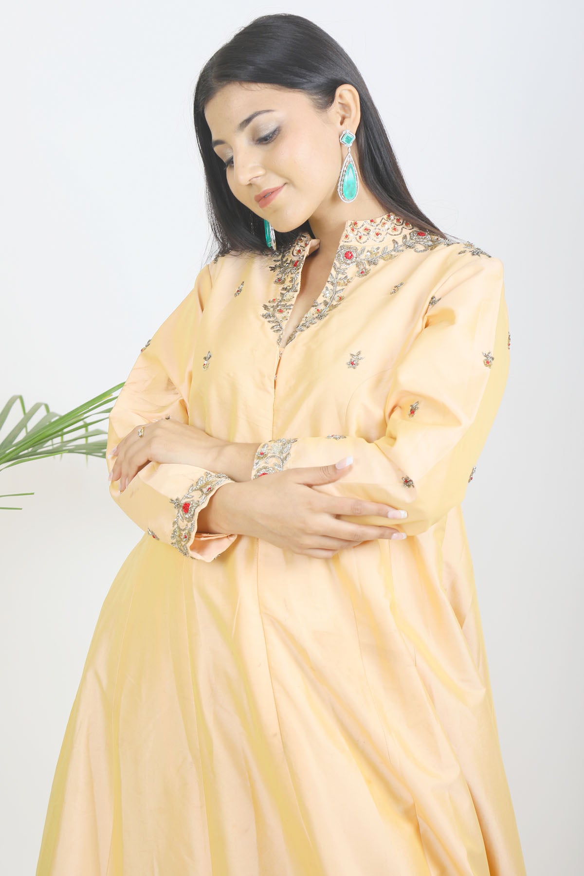 Hand Embroidered Peach Gown