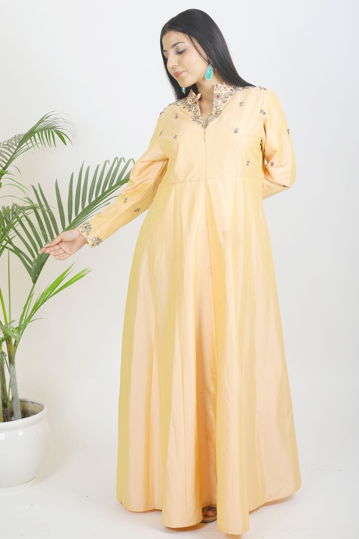 Hand Embroidered Peach Gown