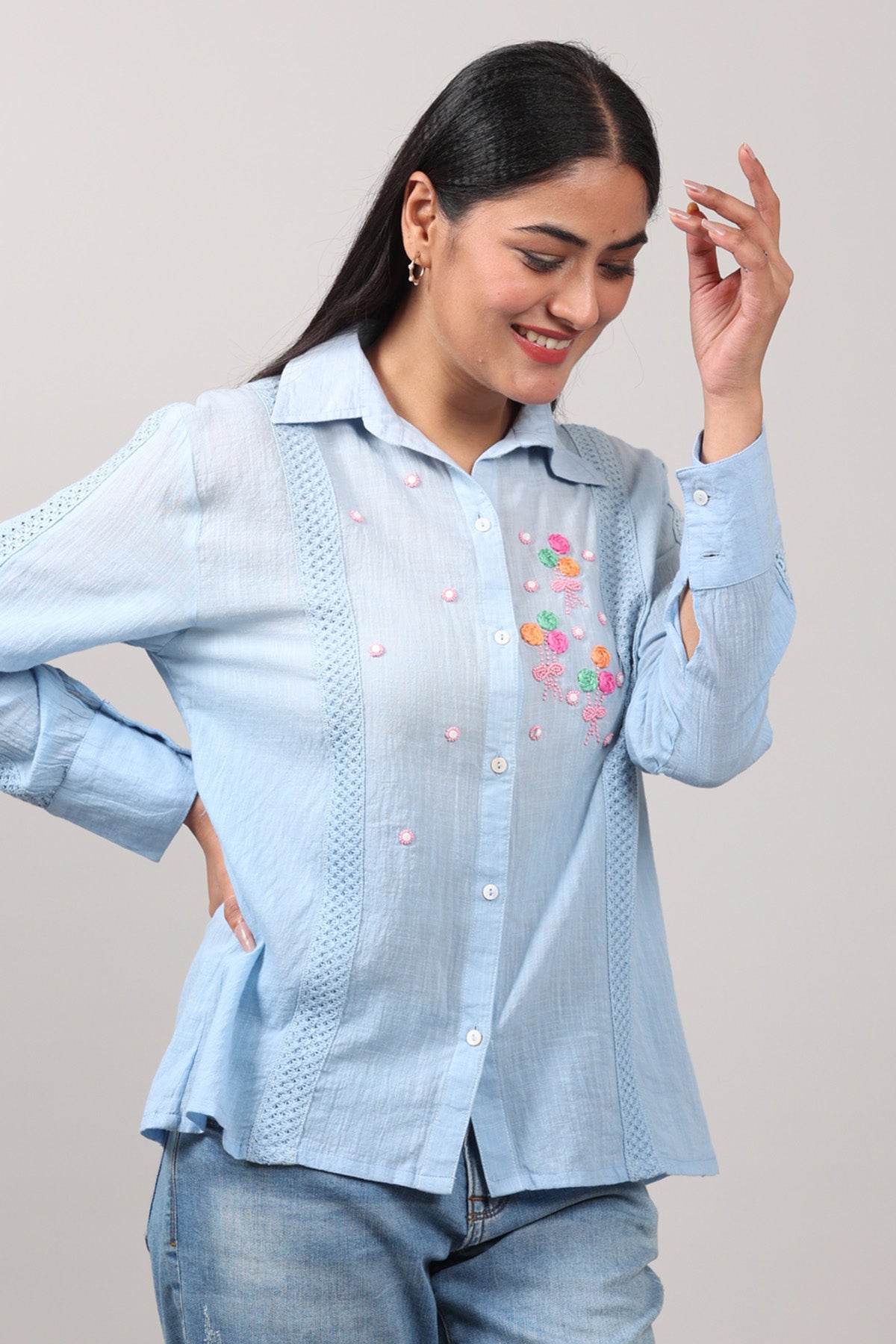 Hand Embroidered Blue Shirt