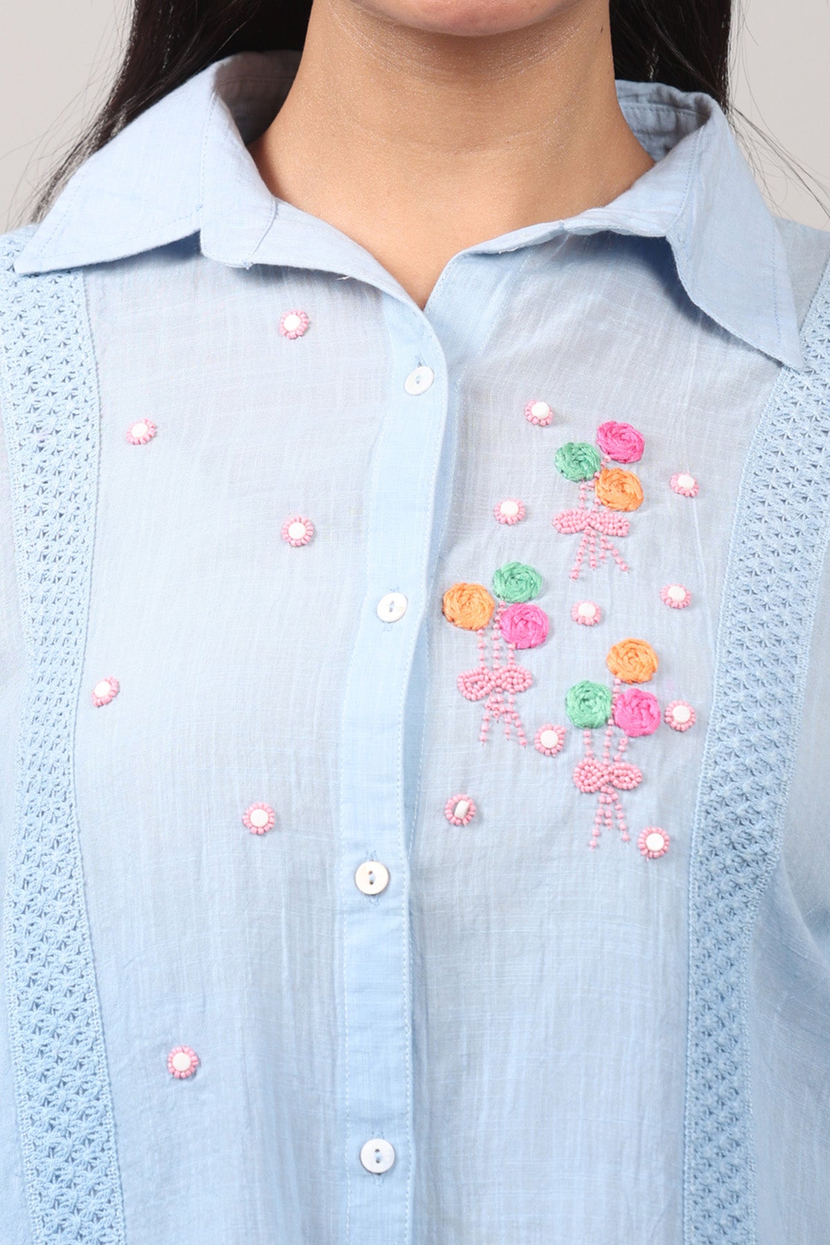 Hand Embroidered Blue Shirt