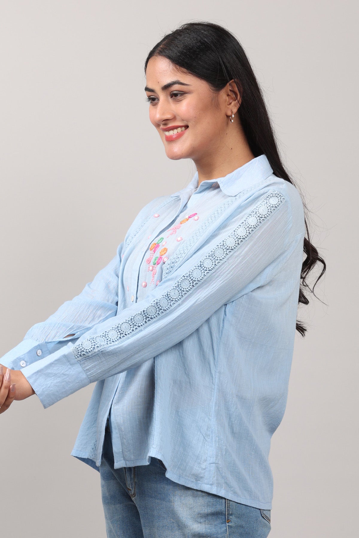 Hand Embroidered Blue Shirt