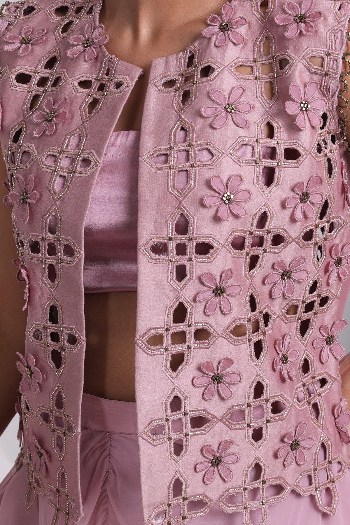 Hand Embroidered Pink Jacket Set