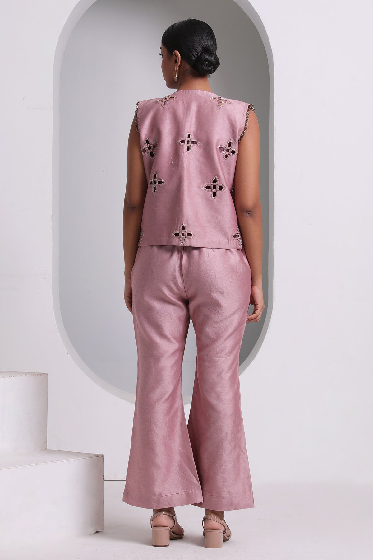 Hand Embroidered Pink Jacket Set