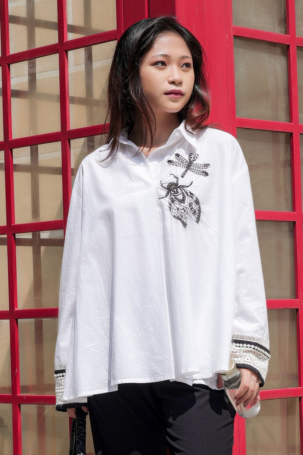 Buy Hand Embroidered White Shirt by OSKOS for women online at ScrollnShops