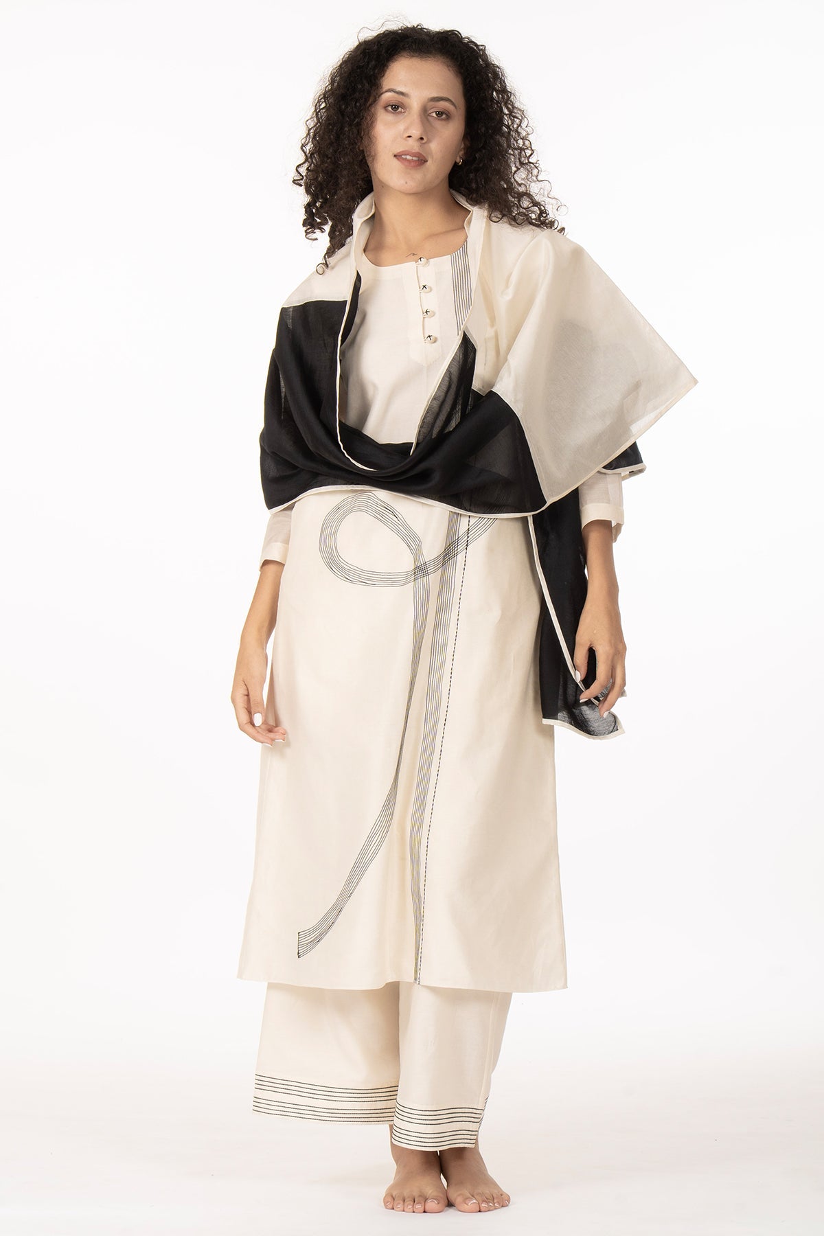 Buy Hand Embroidery Ivory Kurta Set for women by Khat Clothing online available at scrollnshops