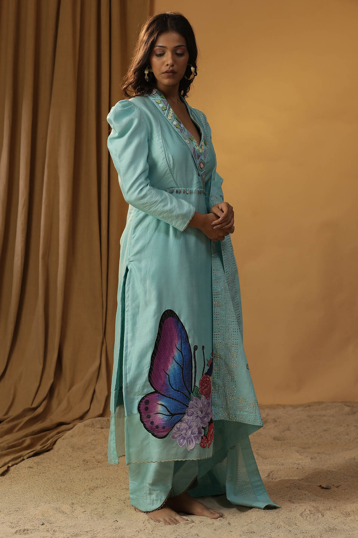 Hand Painted Blue Kurta Set