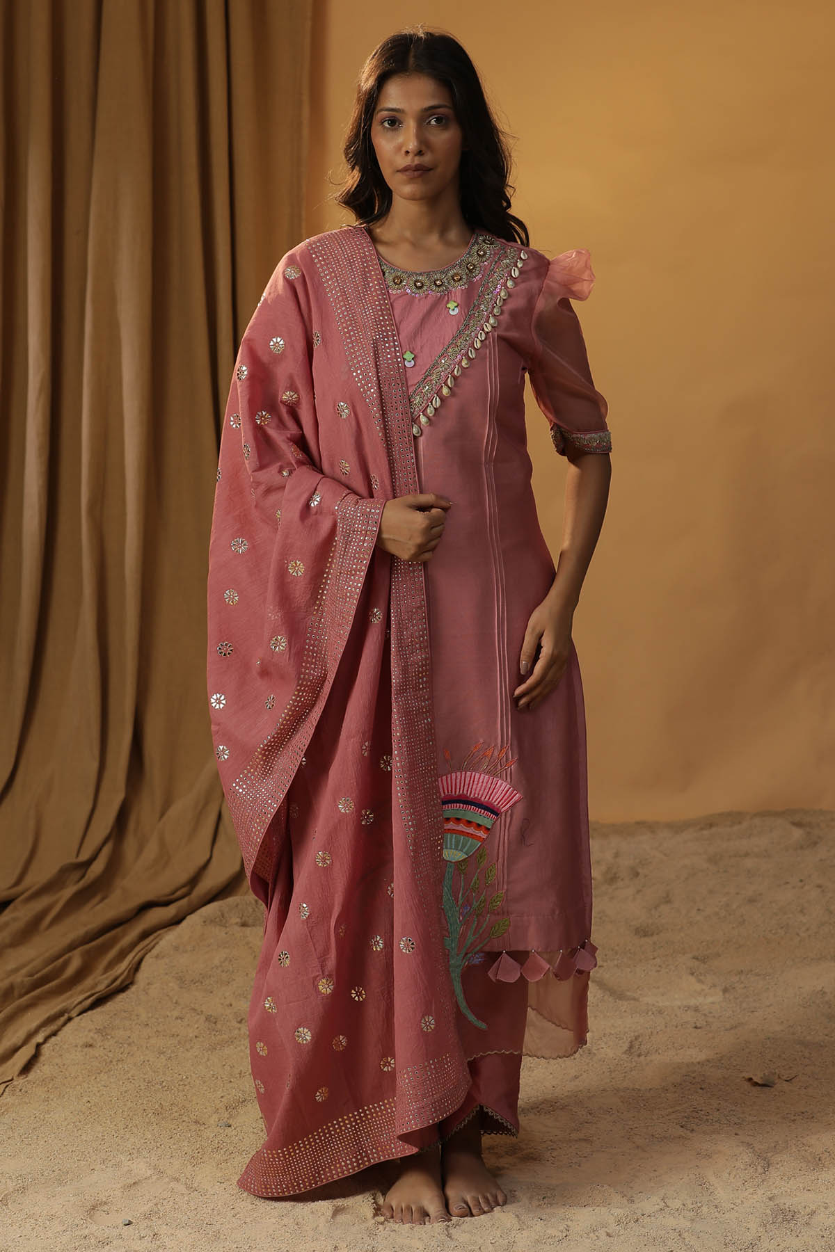 Arpita Sulakshana Hand Painted Pink Kurta Set for women online at ScrollnShops
