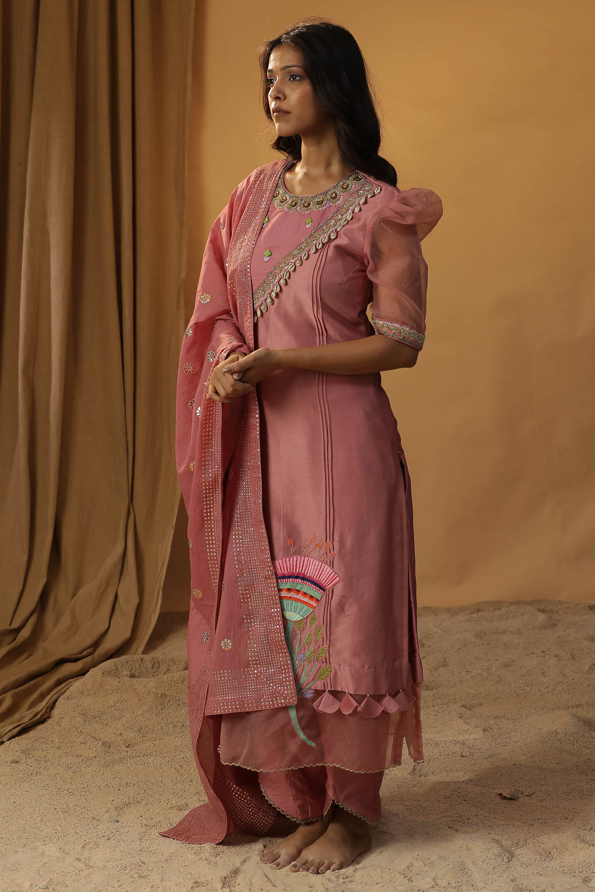 Hand Painted Pink Kurta Set