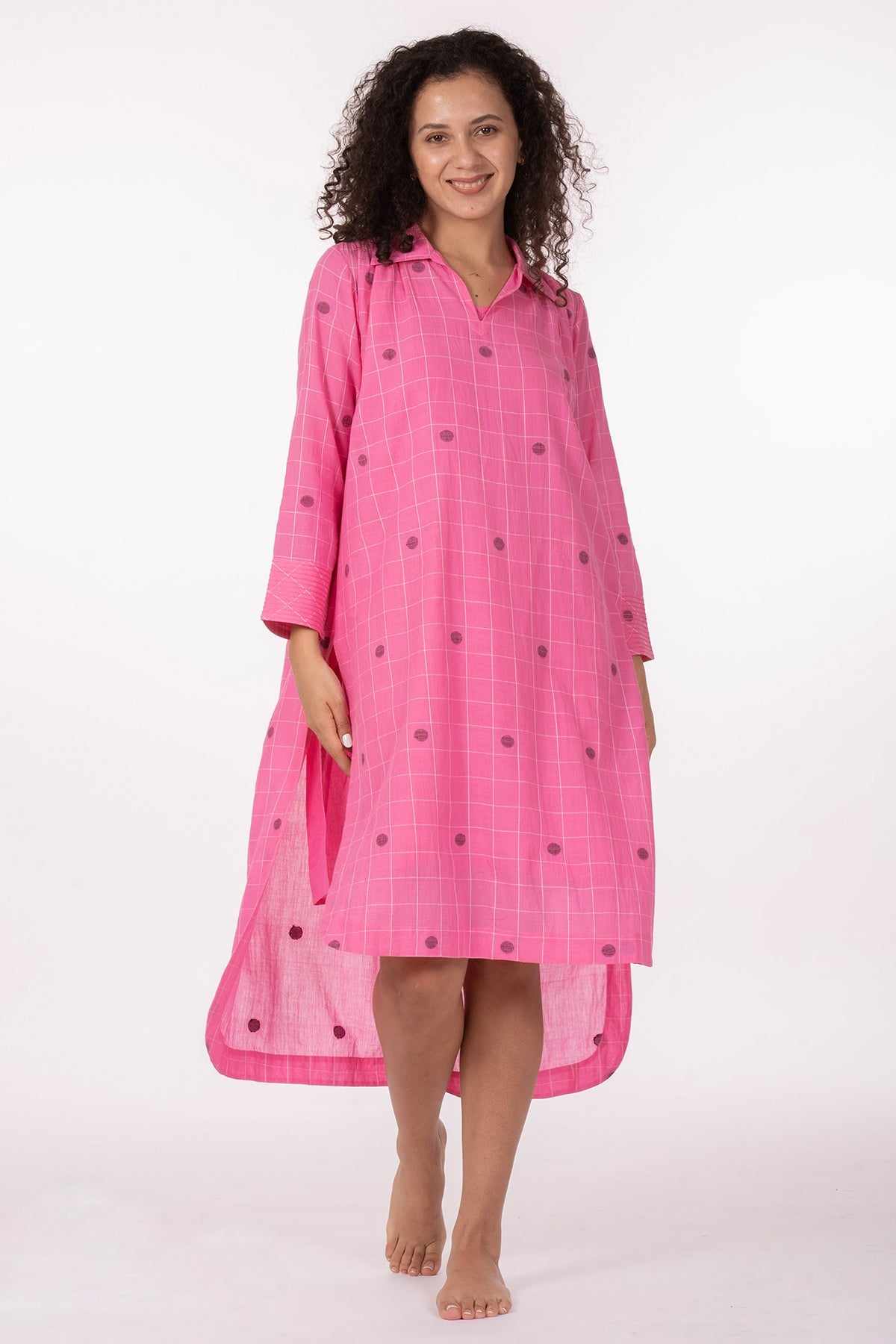 Buy Hand Woven Cotton Pink Dress for women by Khat Clothing online available at scrollnshops