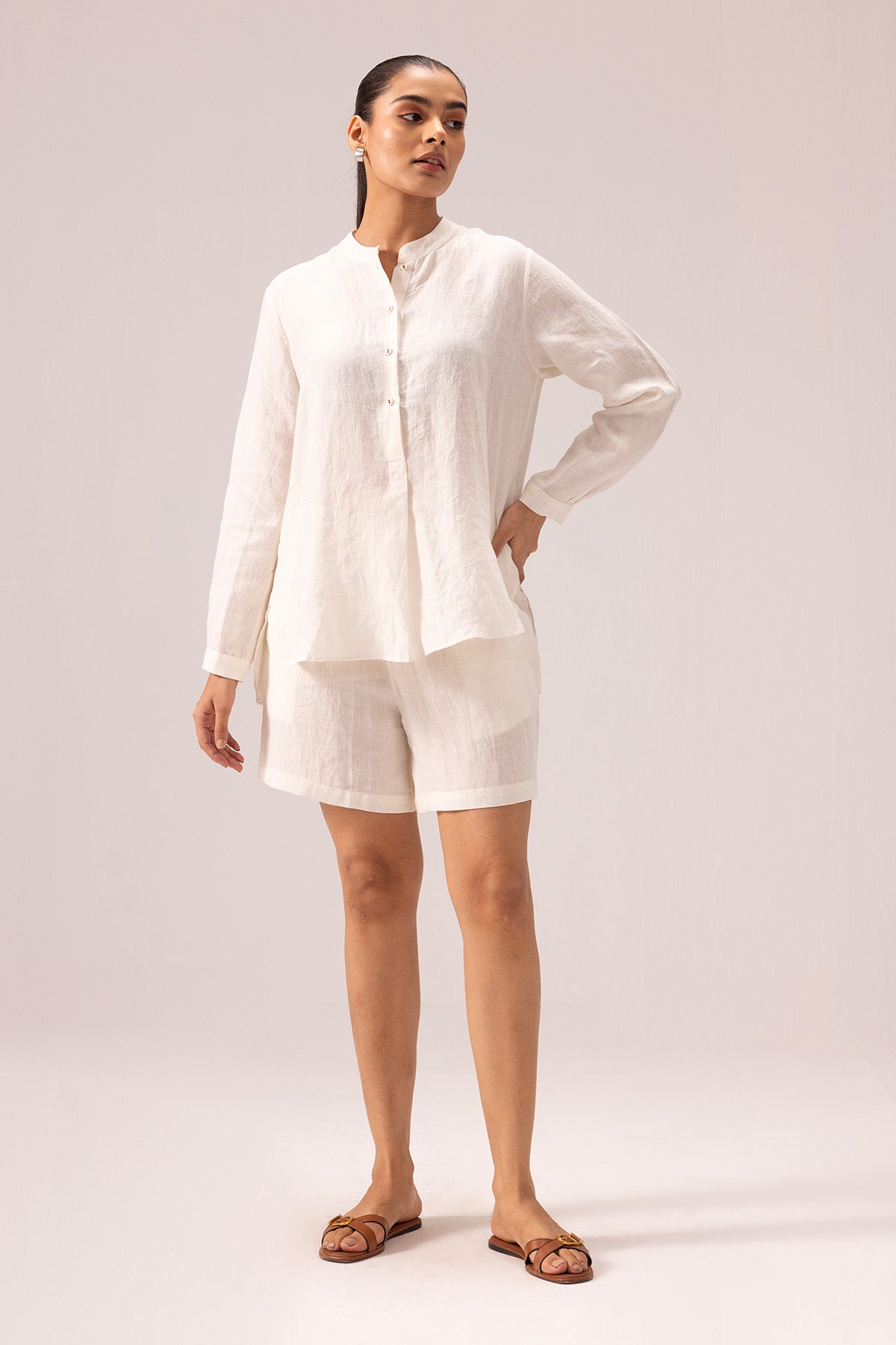 Buy Handwoven Linen Shirt & Shorts By Label Shreya Sharma For Women Online at ScrollnShops