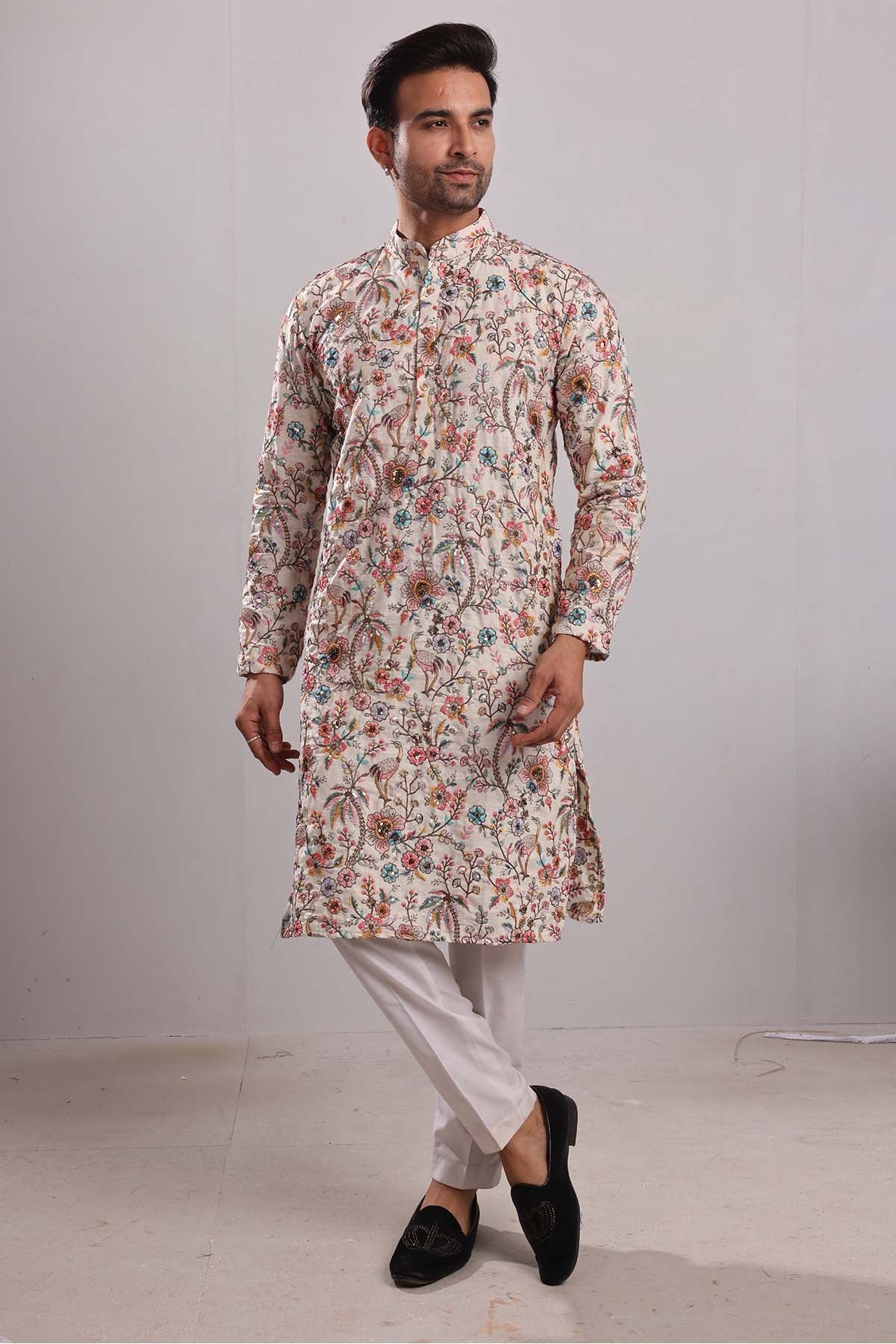 Buy Heavy Embroidered Silk Kurta by SNEHA B - Men for men online at ScrollnShops