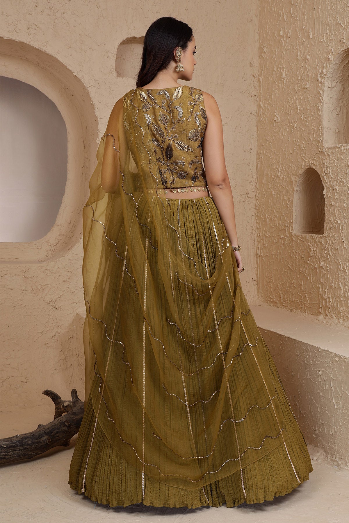 Heena Green Crinkled Lehenga Set