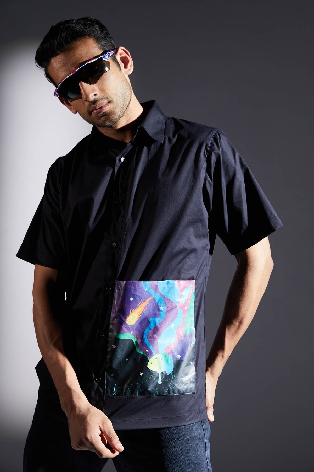 Helmet Girl Print Shirt for Men