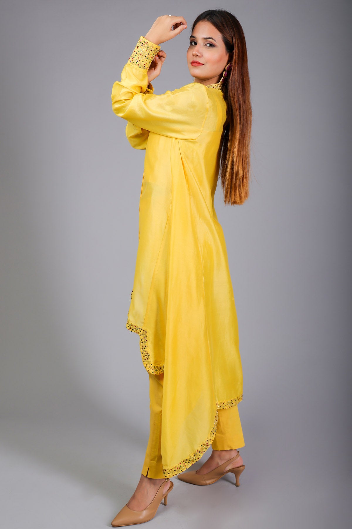 High-Low Embroidered Kurta Set