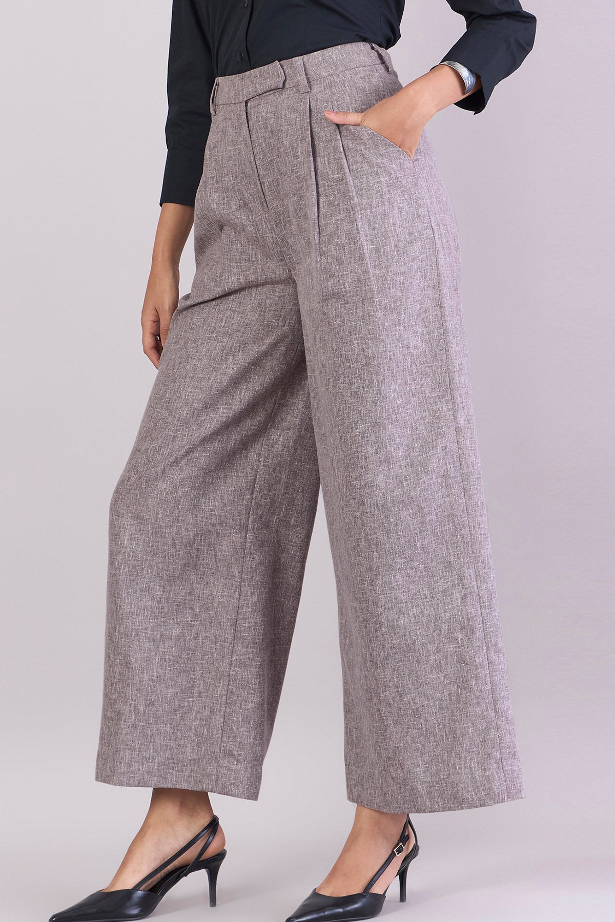 High-Waist Pleated Grey Trousers