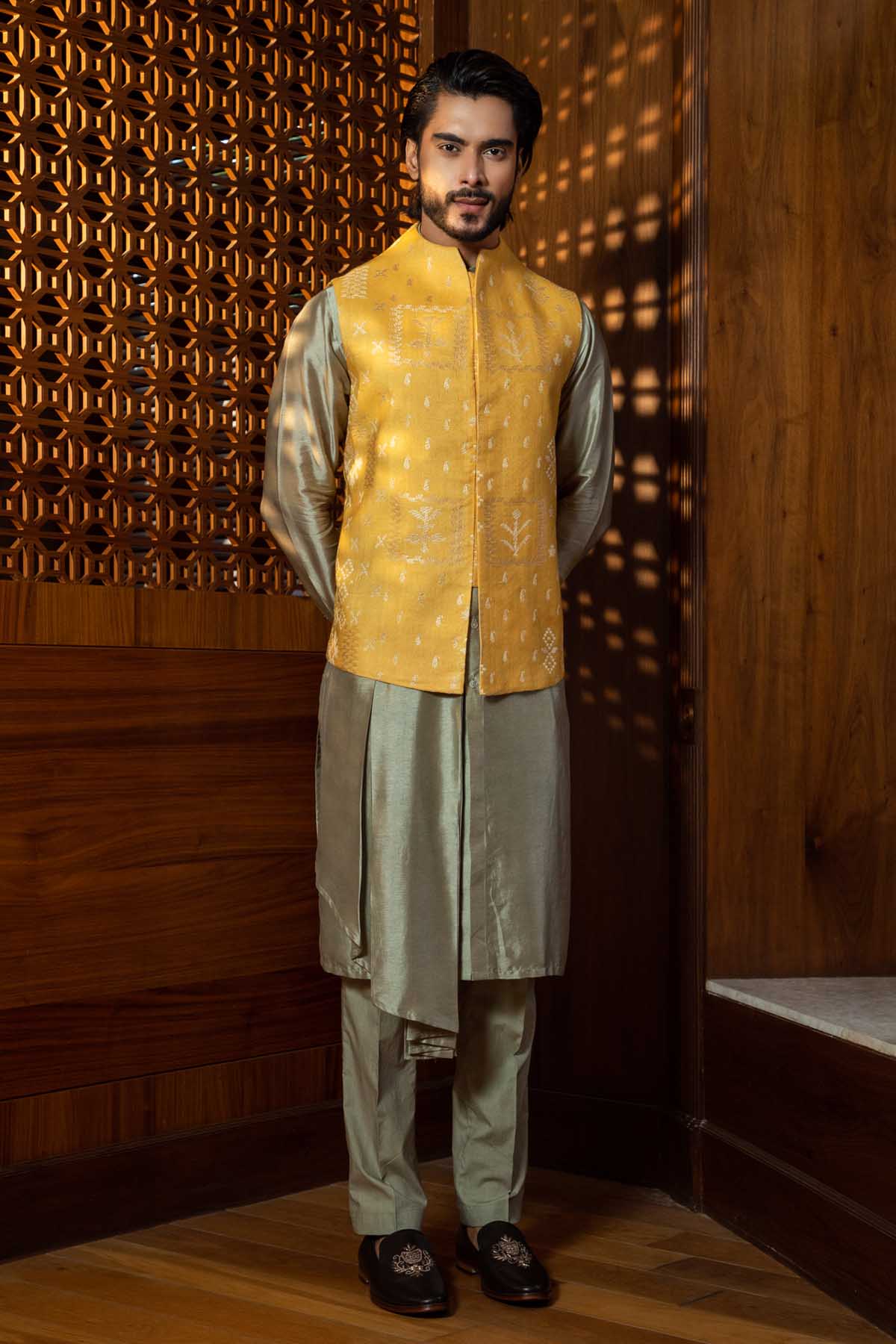 High Collar Jacket & Kurta Set