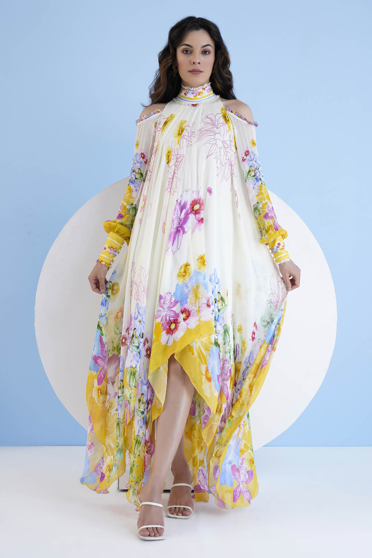 High Low Printed Chiffon Dress