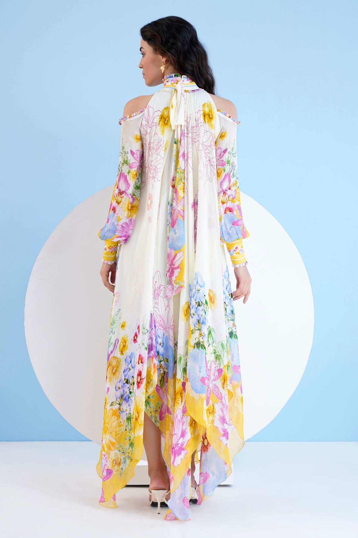 High Low Printed Chiffon Dress