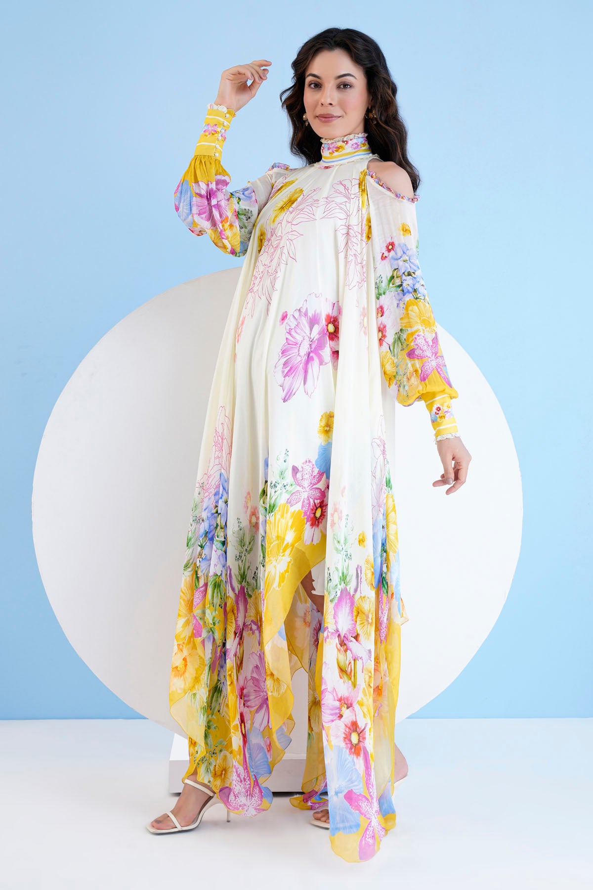 High Low Printed Chiffon Dress