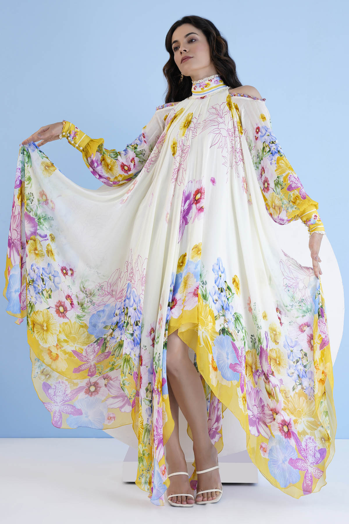 High Low Printed Chiffon Dress