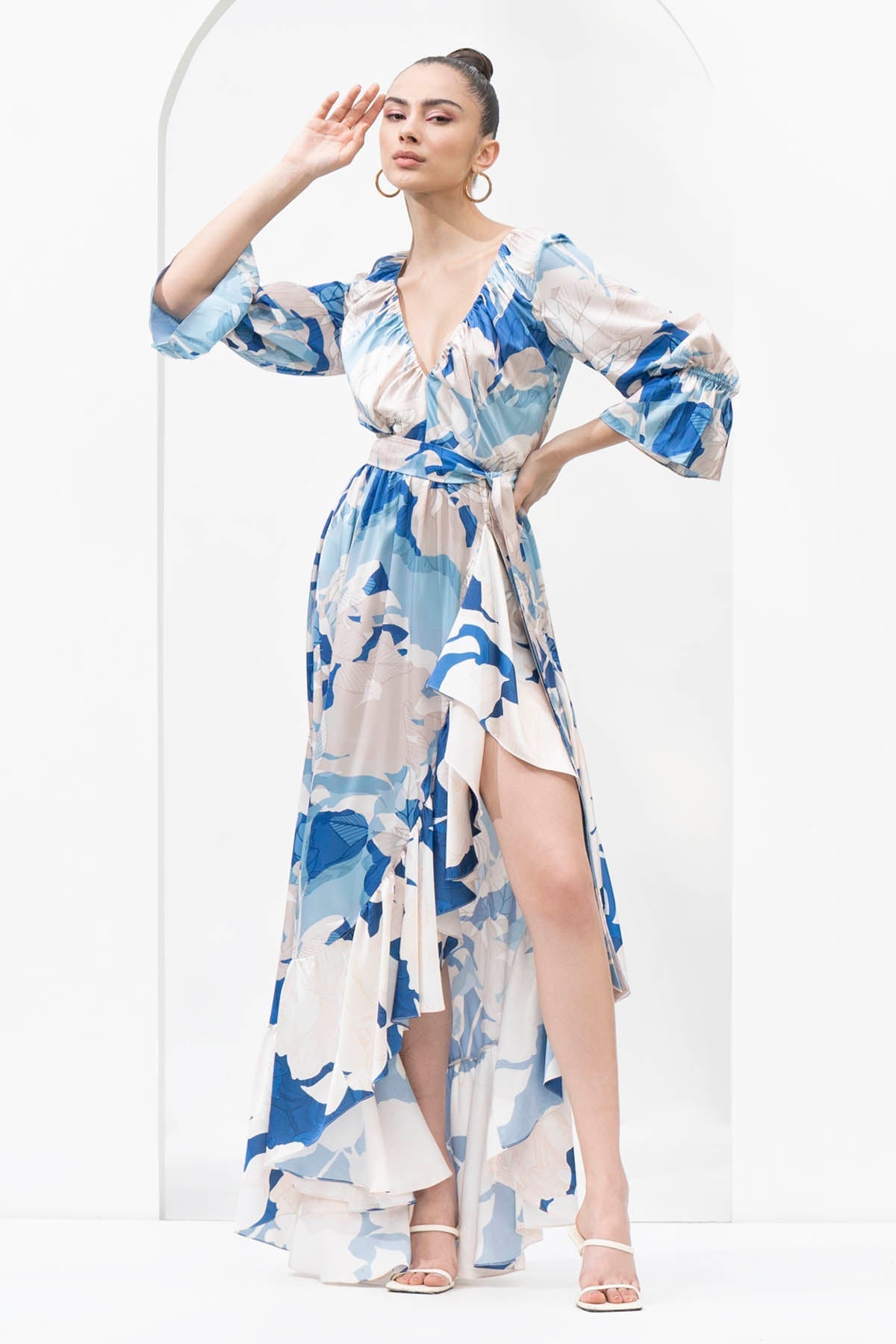 Buy High Slited Printed Dress by Mandira Wirk