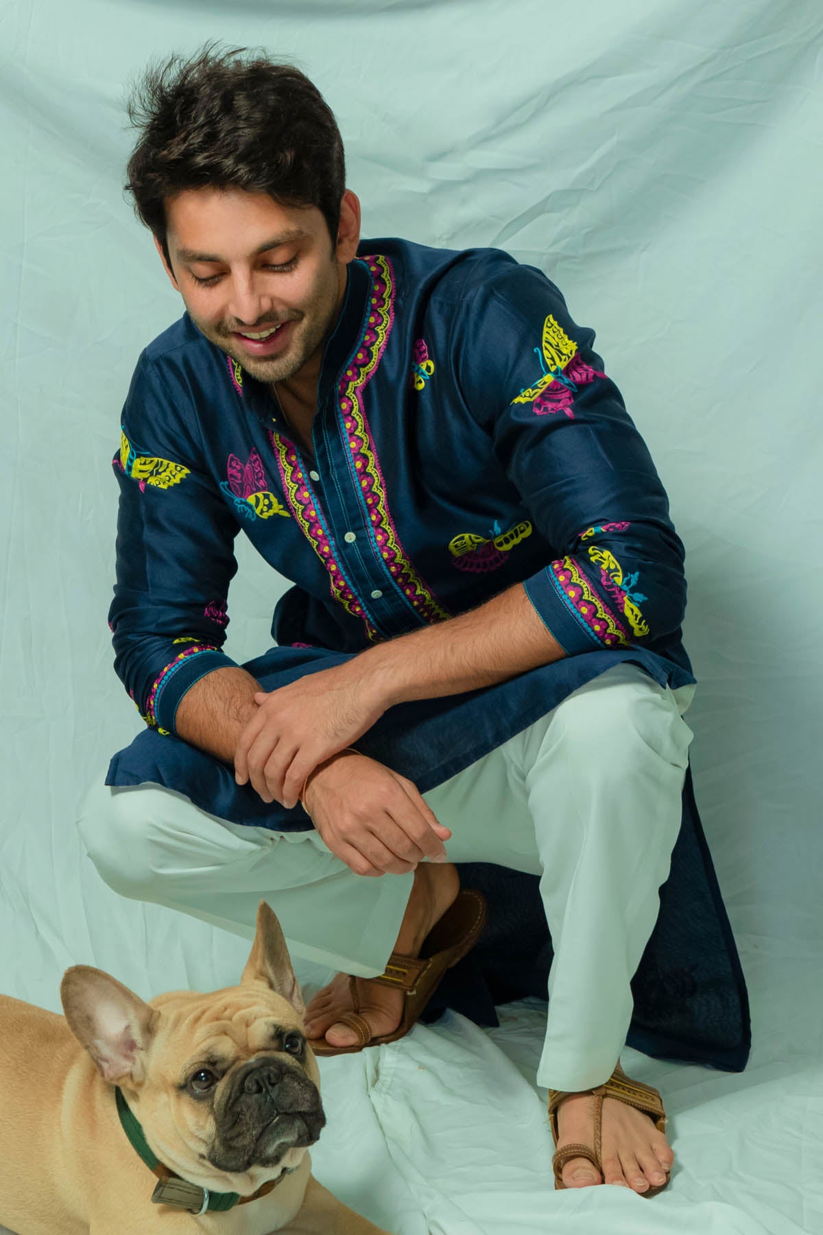 Indigo Butterfly Chanderi Kurta Set