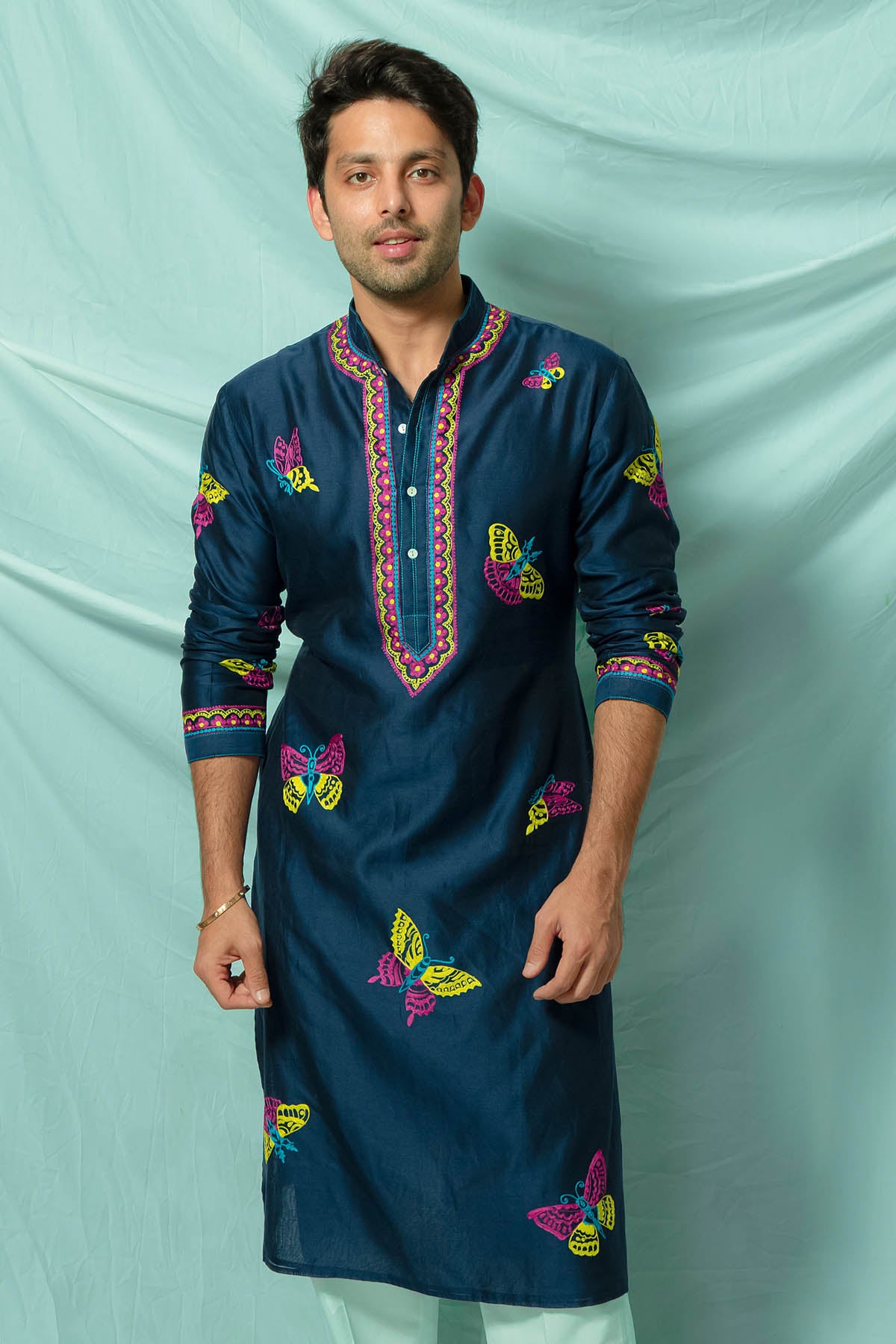 Indigo Butterfly Chanderi Kurta Set