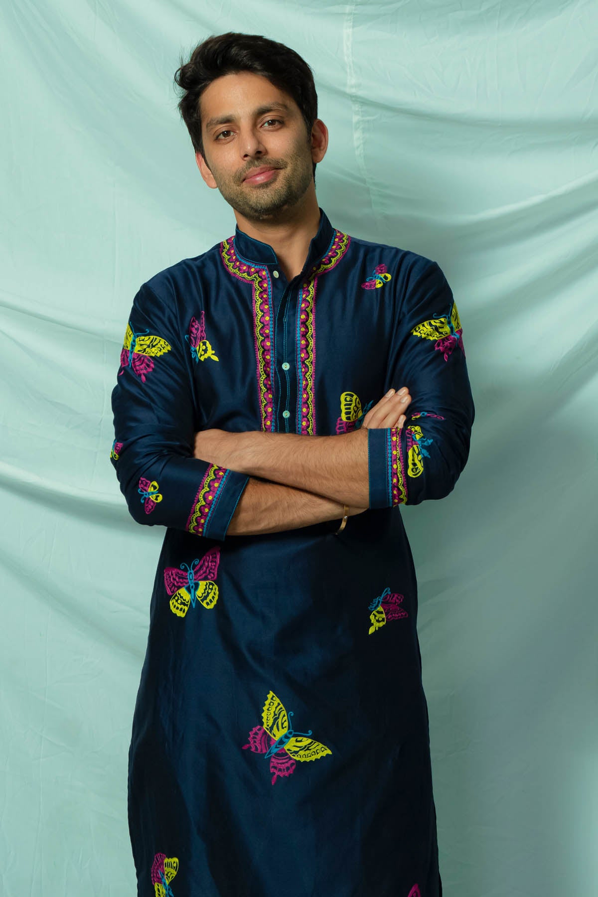 Indigo Butterfly Chanderi Kurta Set