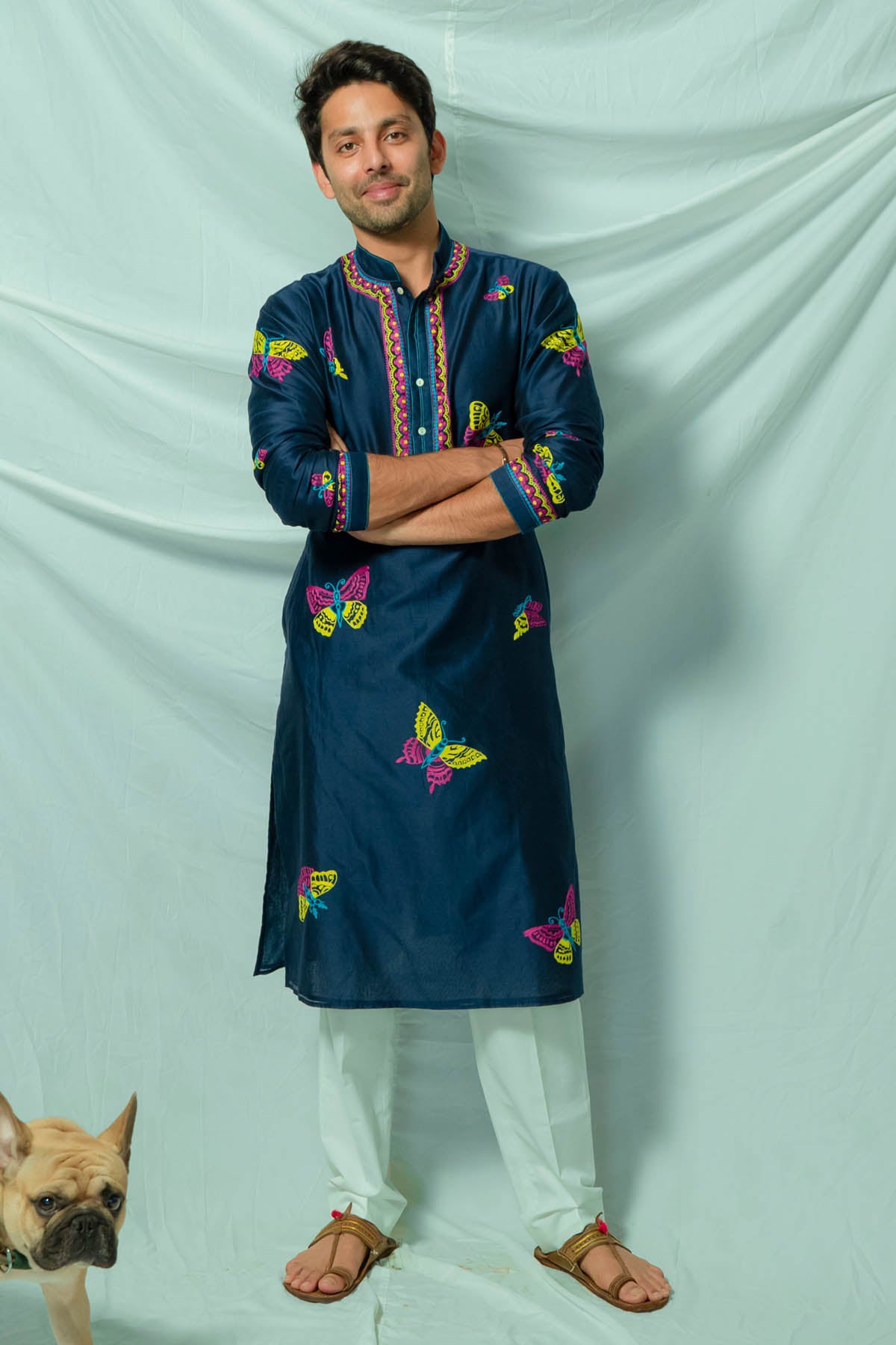 Indigo Butterfly Chanderi Kurta Set