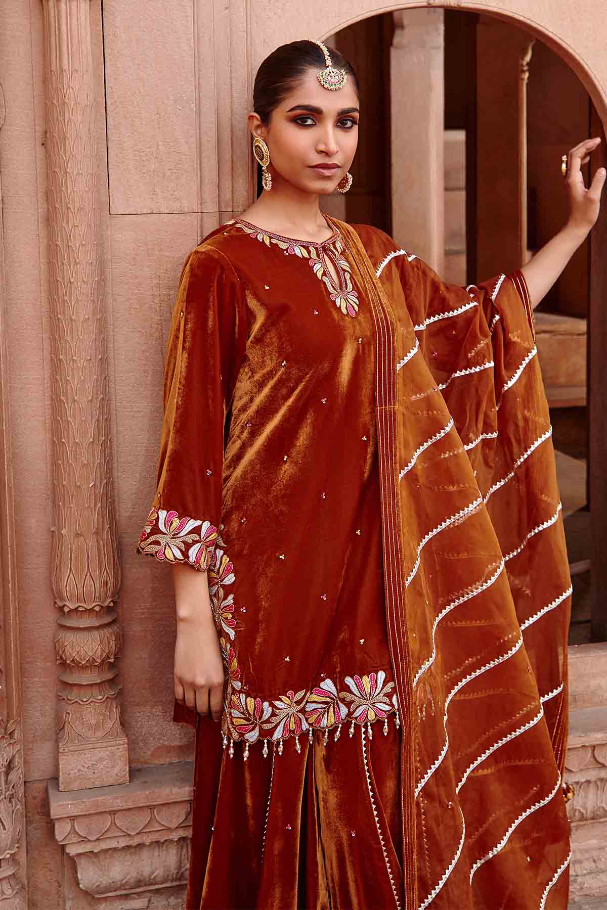 Honey Gold Embellished Kurta Set