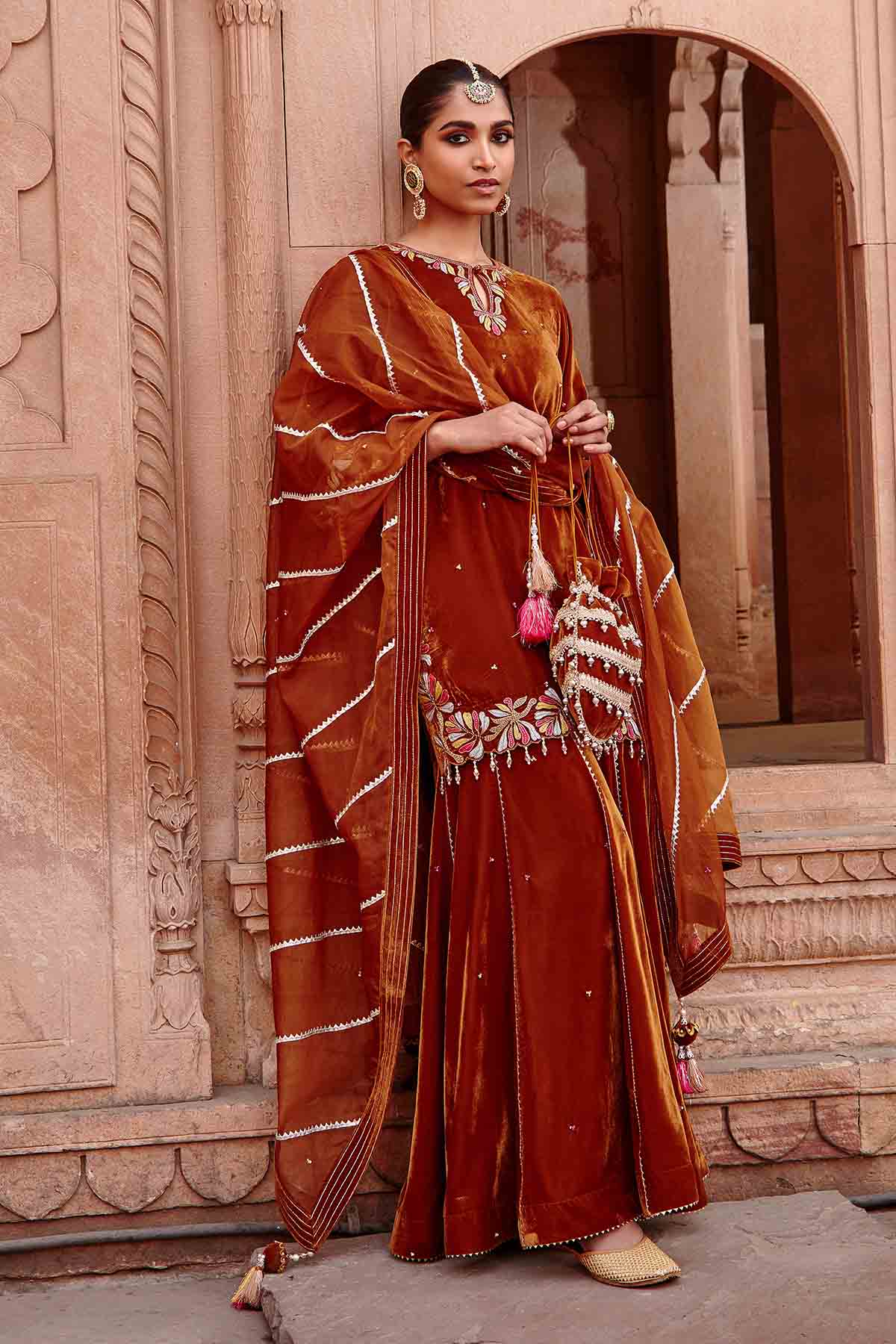 Buy Honey Gold Embellished Kurta Set by Ajiesh Oberoi for women online at ScrollnShops