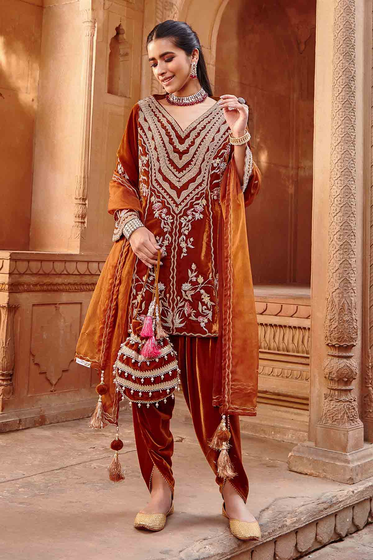 Honey Gold Embroidered Dhoti Set