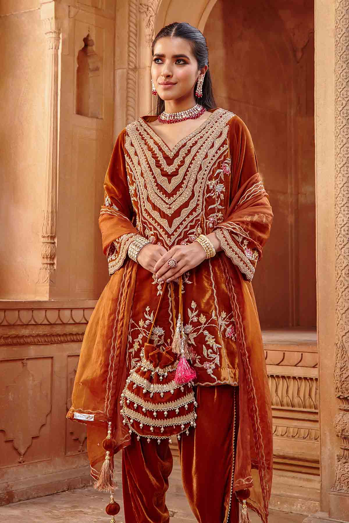 Honey Gold Embroidered Dhoti Set