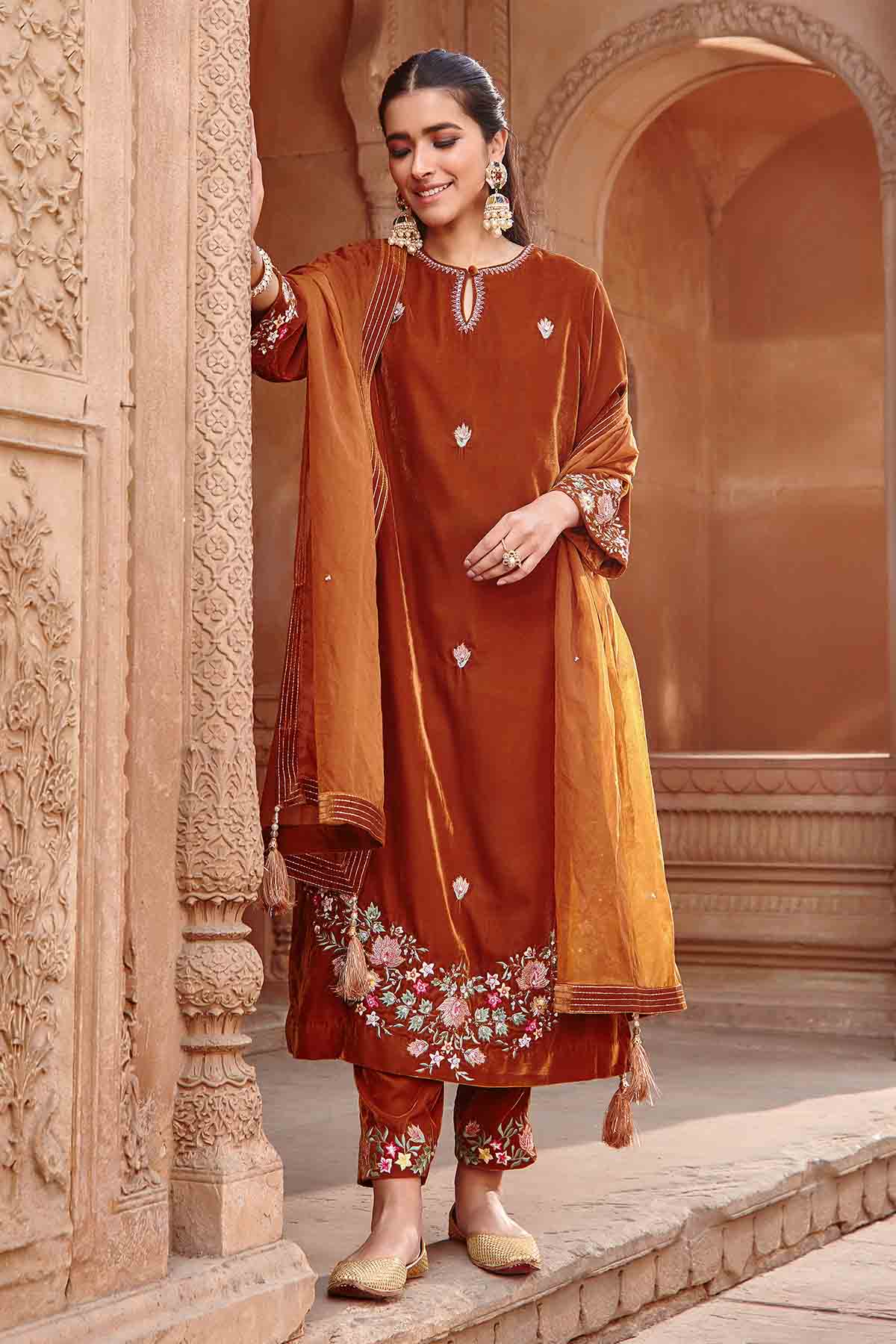 Honey Gold Embroidered Kurta Set