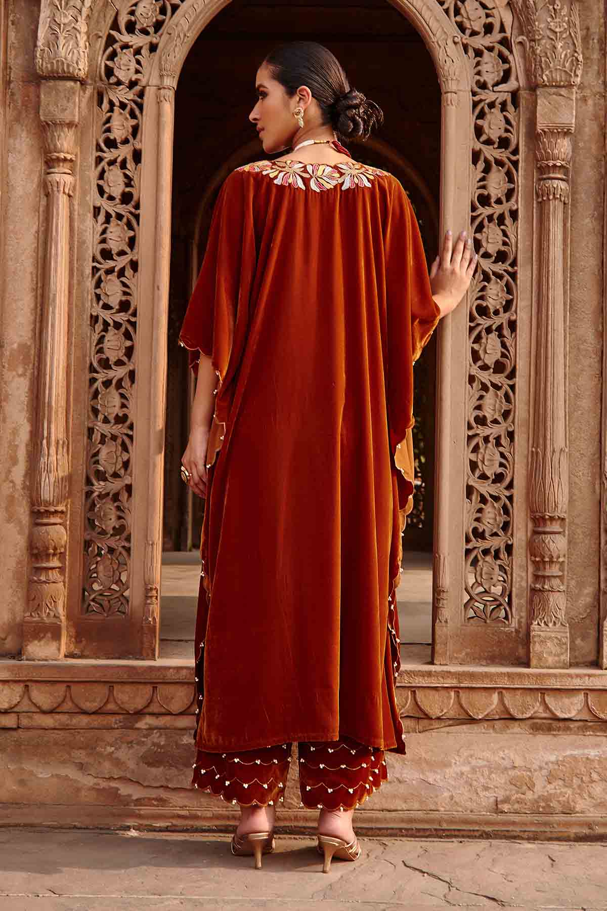 Honey Gold Velvet Kaftan Set