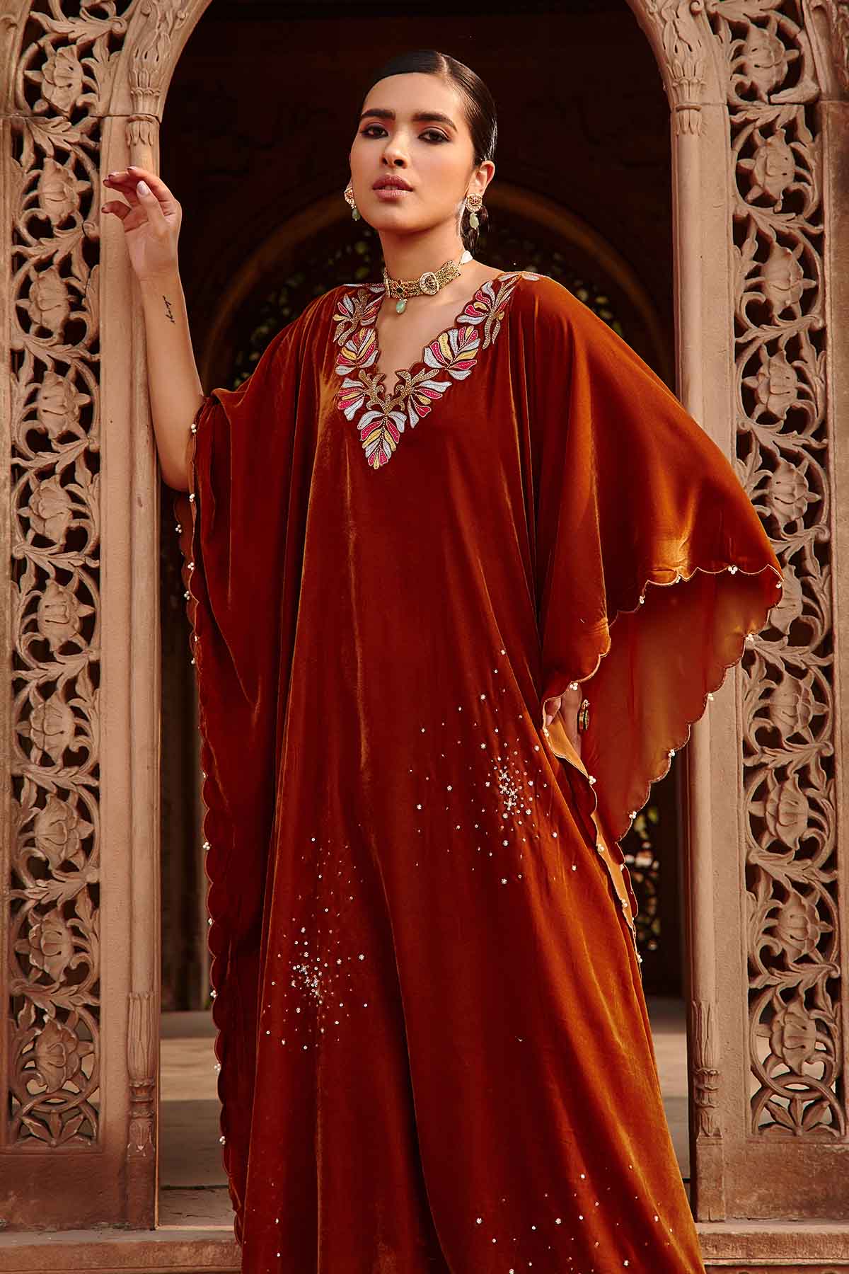 Honey Gold Velvet Kaftan Set