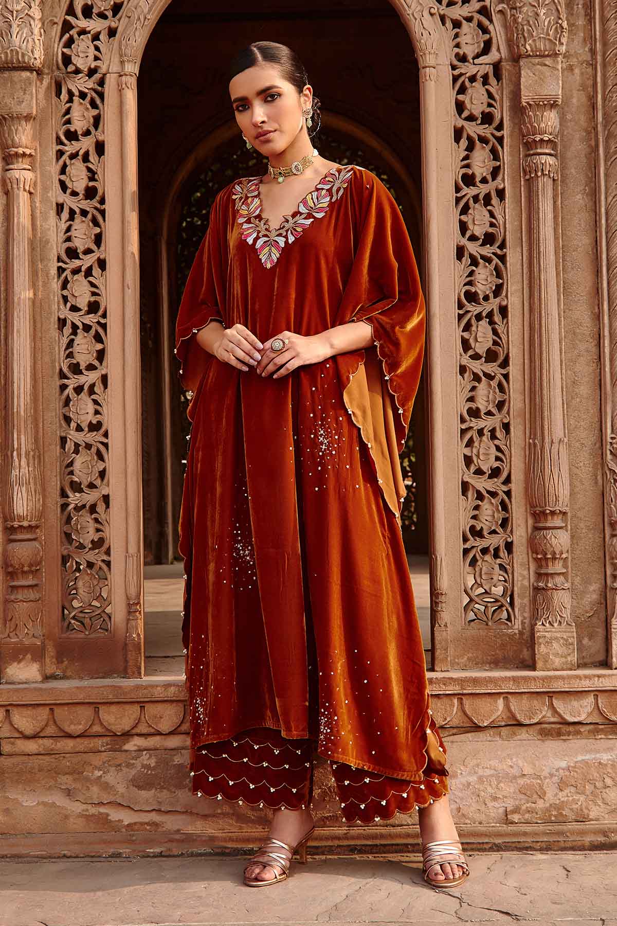 Honey Gold Velvet Kaftan Set
