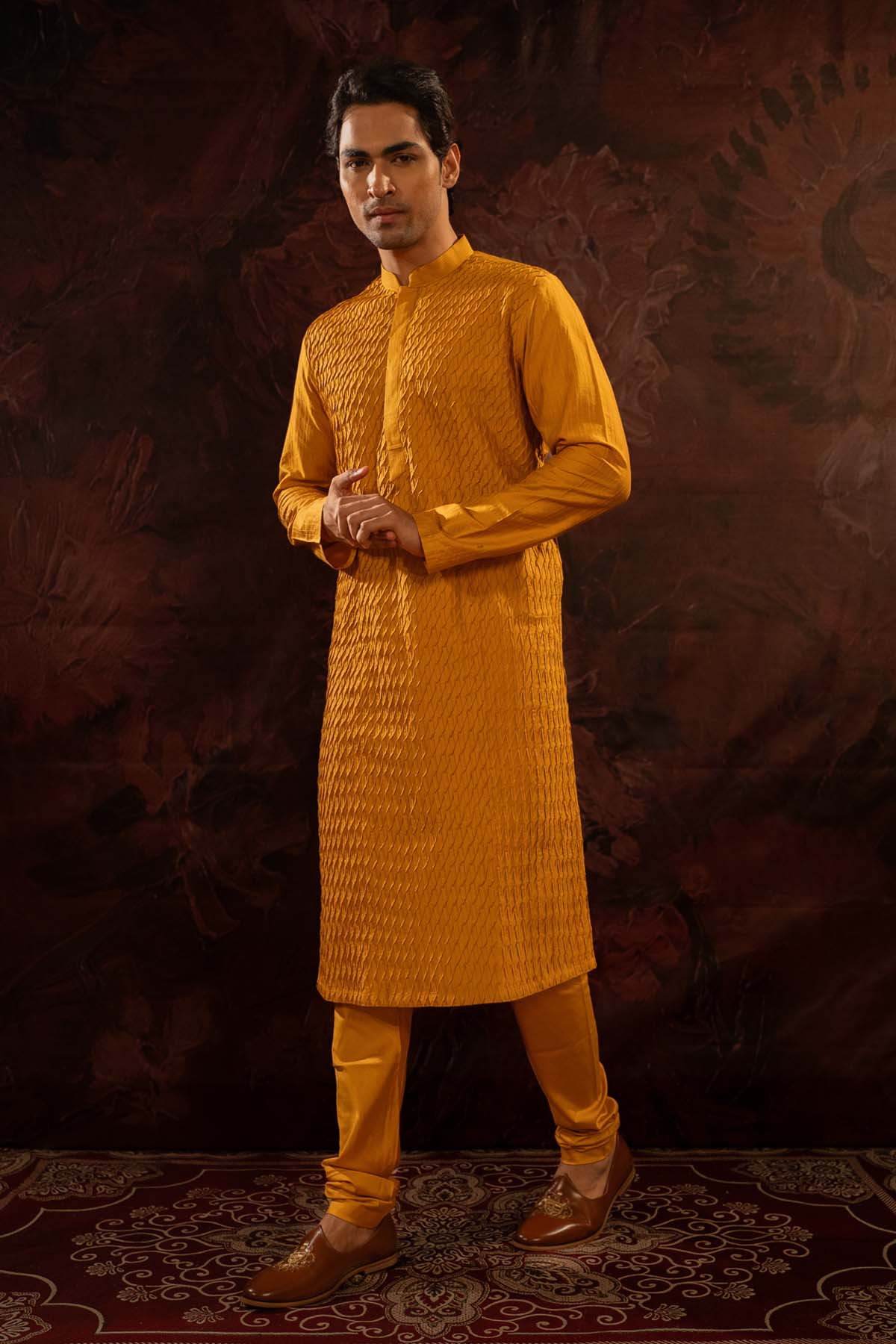 Buy Honey Pintuck Cotton Silk Kurta Set Online