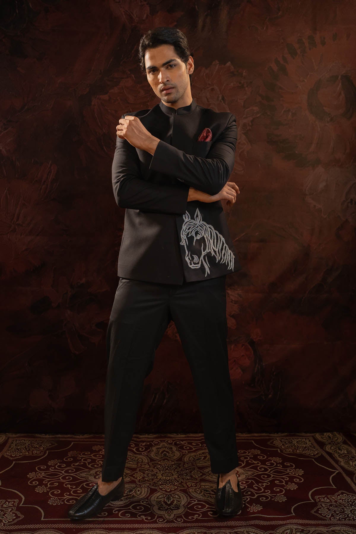 Horse Motif Suiting Bandhgala Set