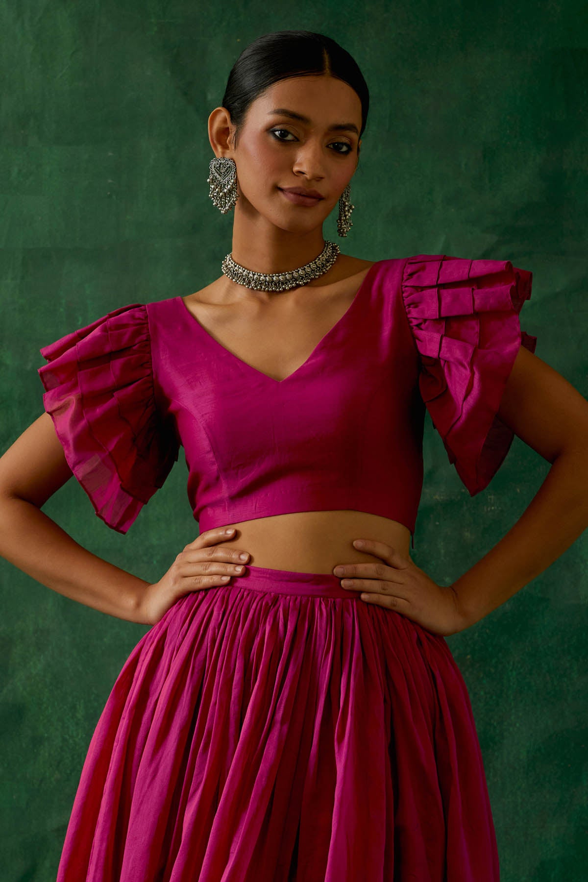 Hot Pink Chanderi Lehenga Set