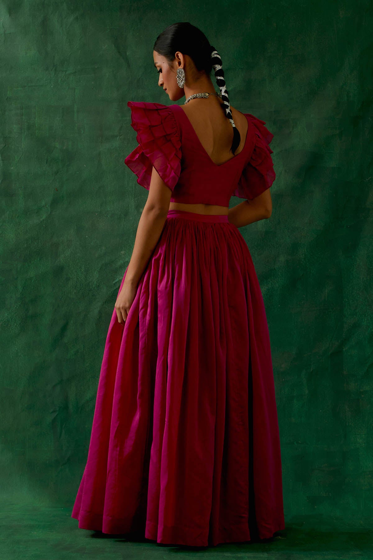 Hot Pink Chanderi Lehenga Set